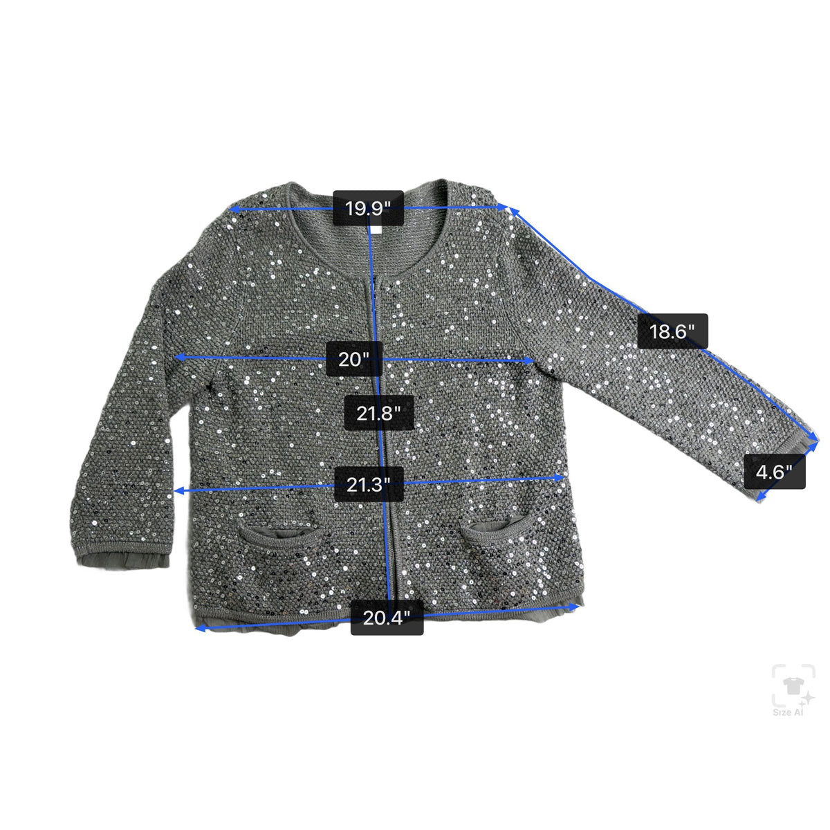 Chicos Womens Gray Rayon & Cotton Sequin Zip-Up Cardigan Sweater Size 2