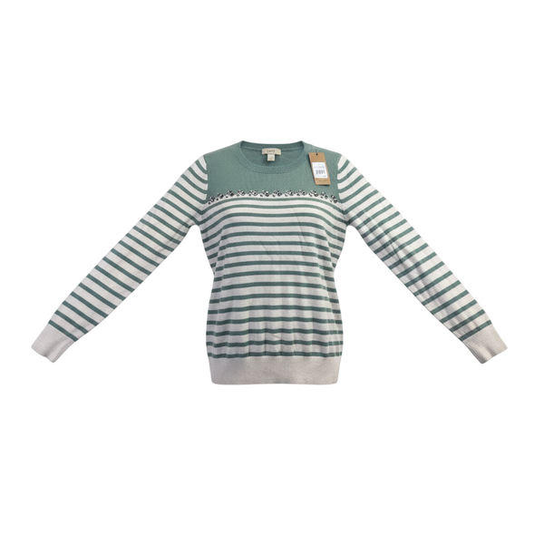 LOFT Outlet Women’s Green Cotton Classic Long Sleeve Striped Sweater Size M