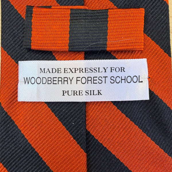 Woodberry Forest School Men’s Orange and Black Striped Silk Necktie