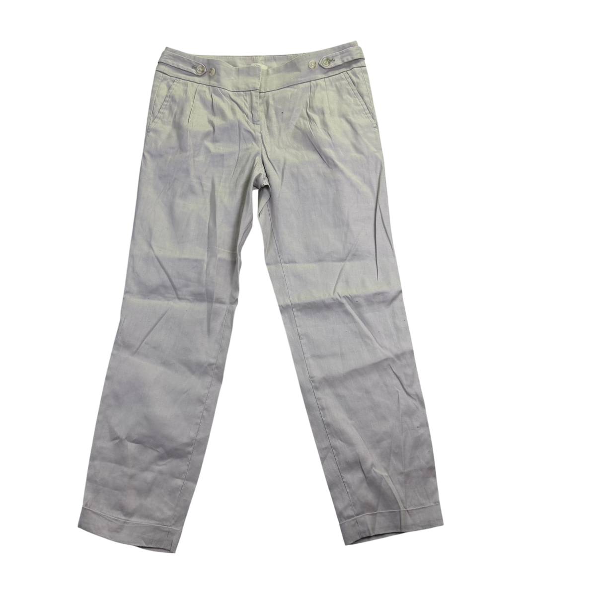 LOFT Women’s Gray Linen Blend Classic Straight Leg Pants with Button Detail Size 4