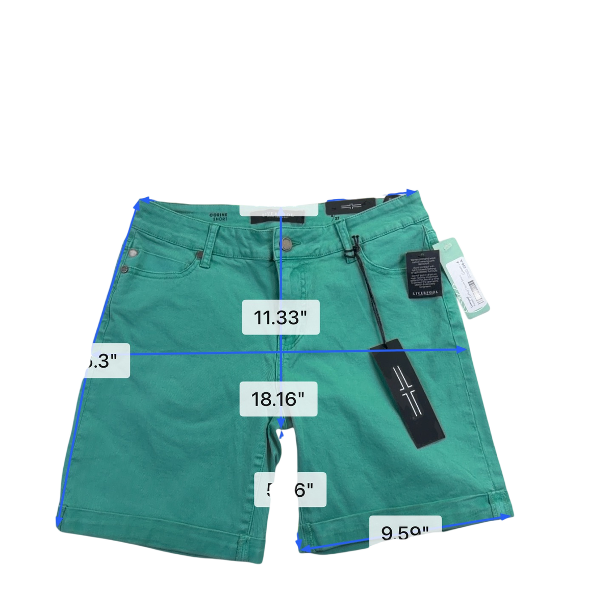 Liverpool Women’s Green Cotton Classic Denim Shorts with Pockets Size 4