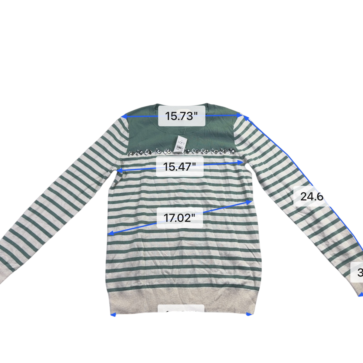 LOFT Outlet Women’s Green Cotton Classic Long Sleeve Striped Sweater Size M