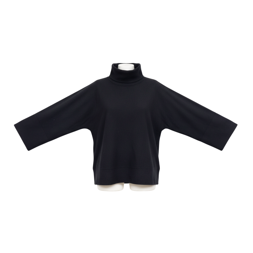 Carlisle Women’s Black Cashmere Classic Turtleneck Sweater 3/4 Sleeve Size L