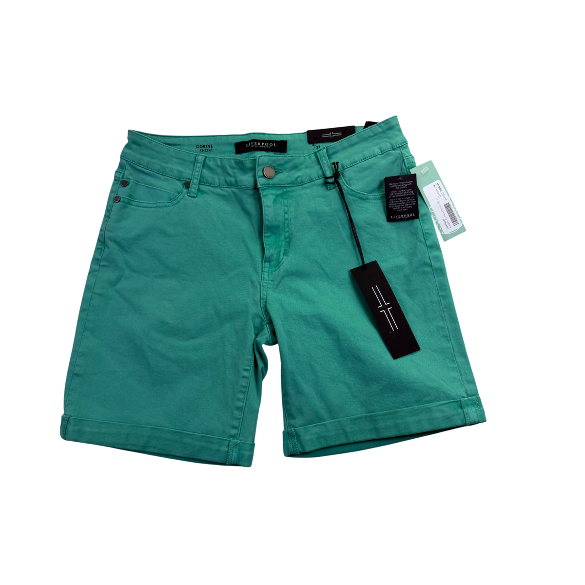 Liverpool Women’s Green Cotton Classic Denim Shorts with Pockets Size 4