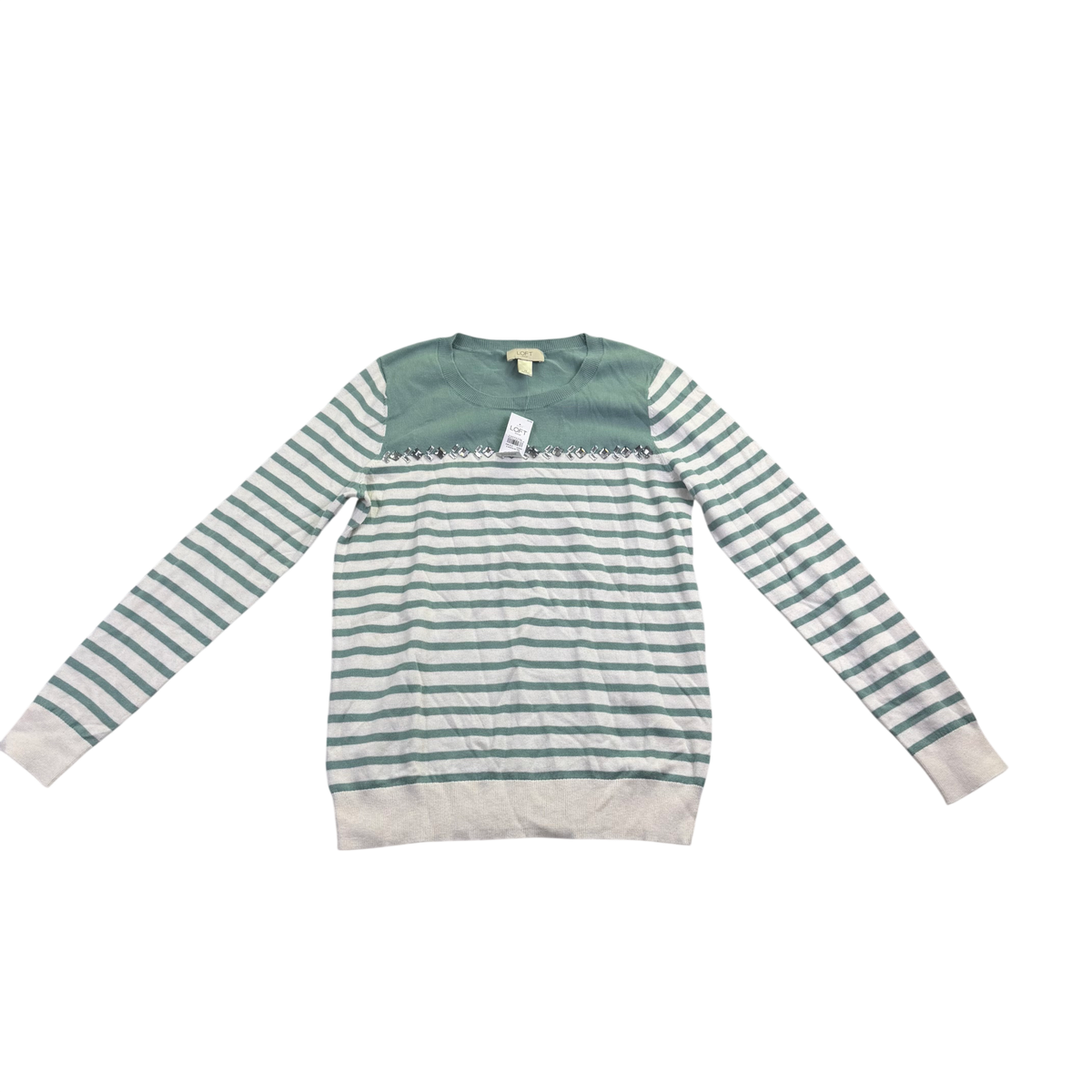 LOFT Outlet Women’s Green Cotton Classic Long Sleeve Striped Sweater Size M