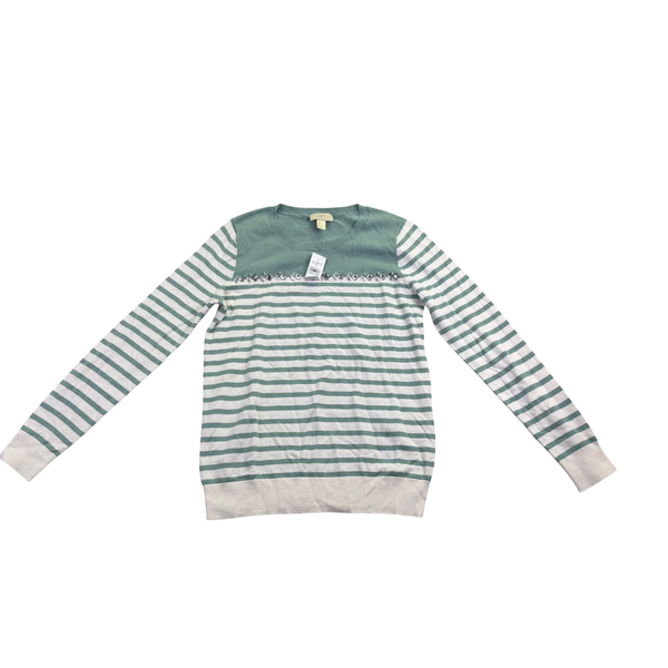 LOFT Outlet Women’s Green Cotton Classic Long Sleeve Striped Sweater Size M