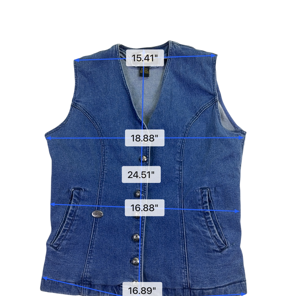 Harley-Davidson Women’s Blue Cotton Denim Vest with V-Neckline and Front Pockets Size L