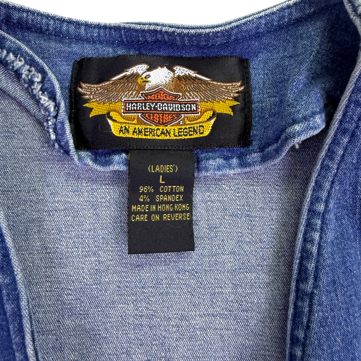 Harley-Davidson Women’s Blue Cotton Denim Vest with V-Neckline and Front Pockets Size L