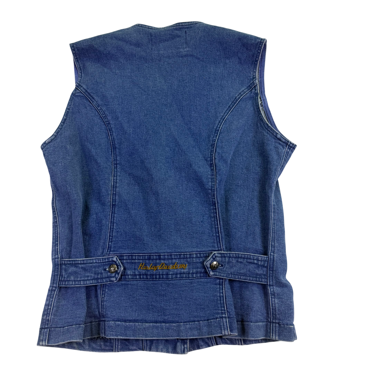 Harley-Davidson Women’s Blue Cotton Denim Vest with V-Neckline and Front Pockets Size L