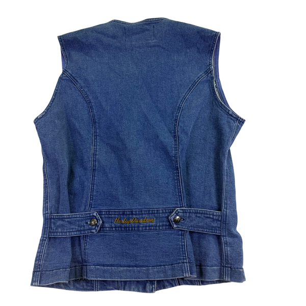 Harley-Davidson Women’s Blue Cotton Denim Vest with V-Neckline and Front Pockets Size L