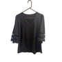 Black V-Neck Top With Bell Sleeves & Sheer Panels Size S