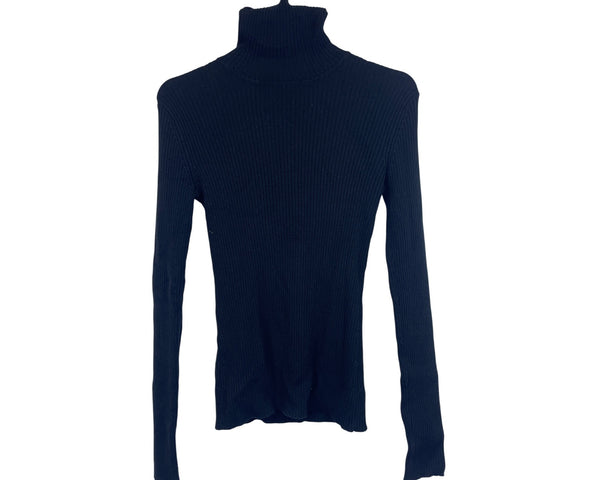 Chicos Womens Black Ribbed Turtleneck Sweater Long Sleeve Fitted Knit Size D