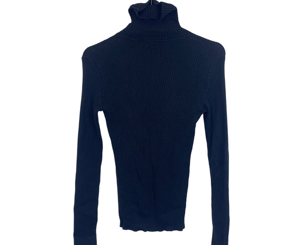 Chicos Womens Black Ribbed Turtleneck Sweater Long Sleeve Fitted Knit Size D