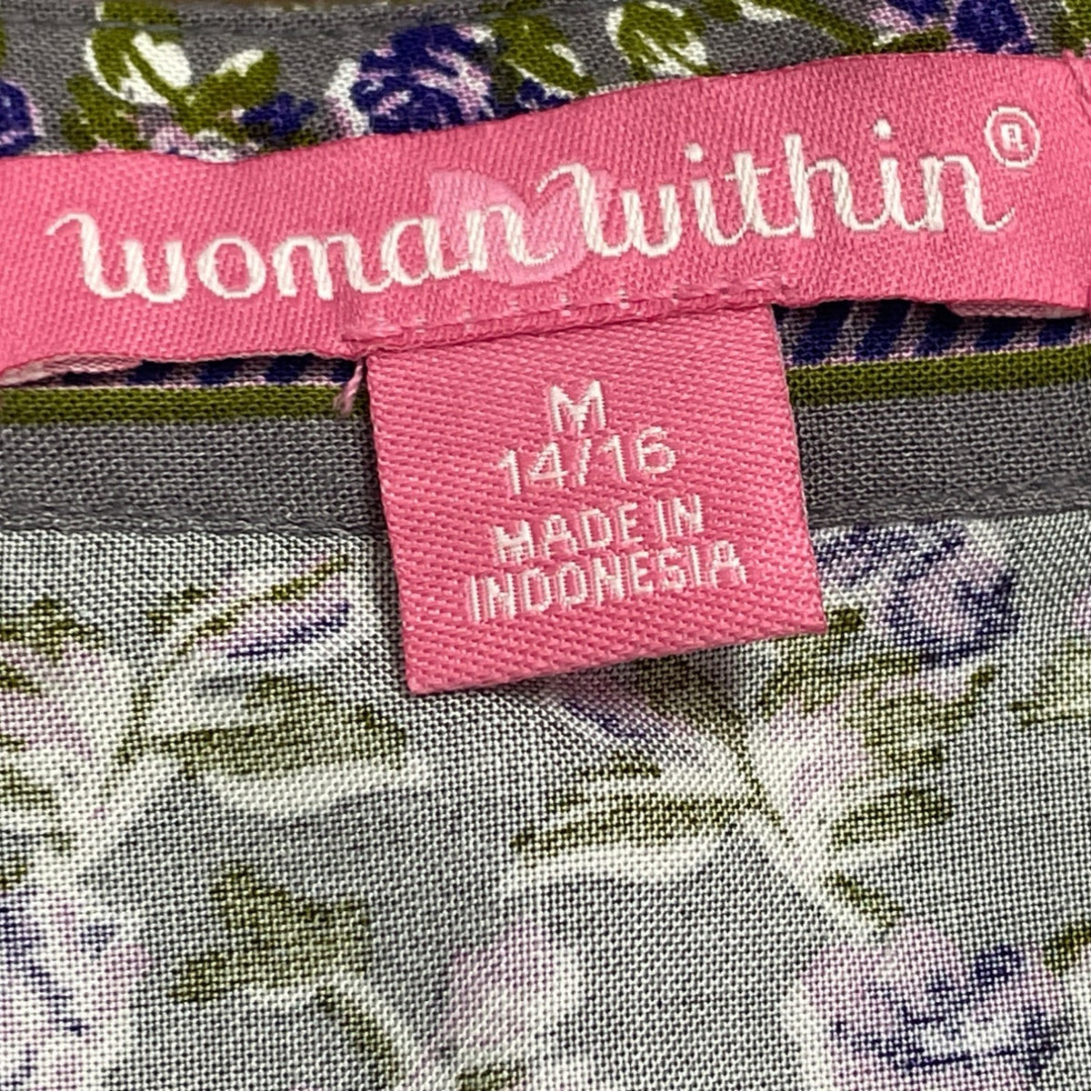 Woman Within Womens Purple Floral Tunic Button Front Long Sleeve Rayon Size M