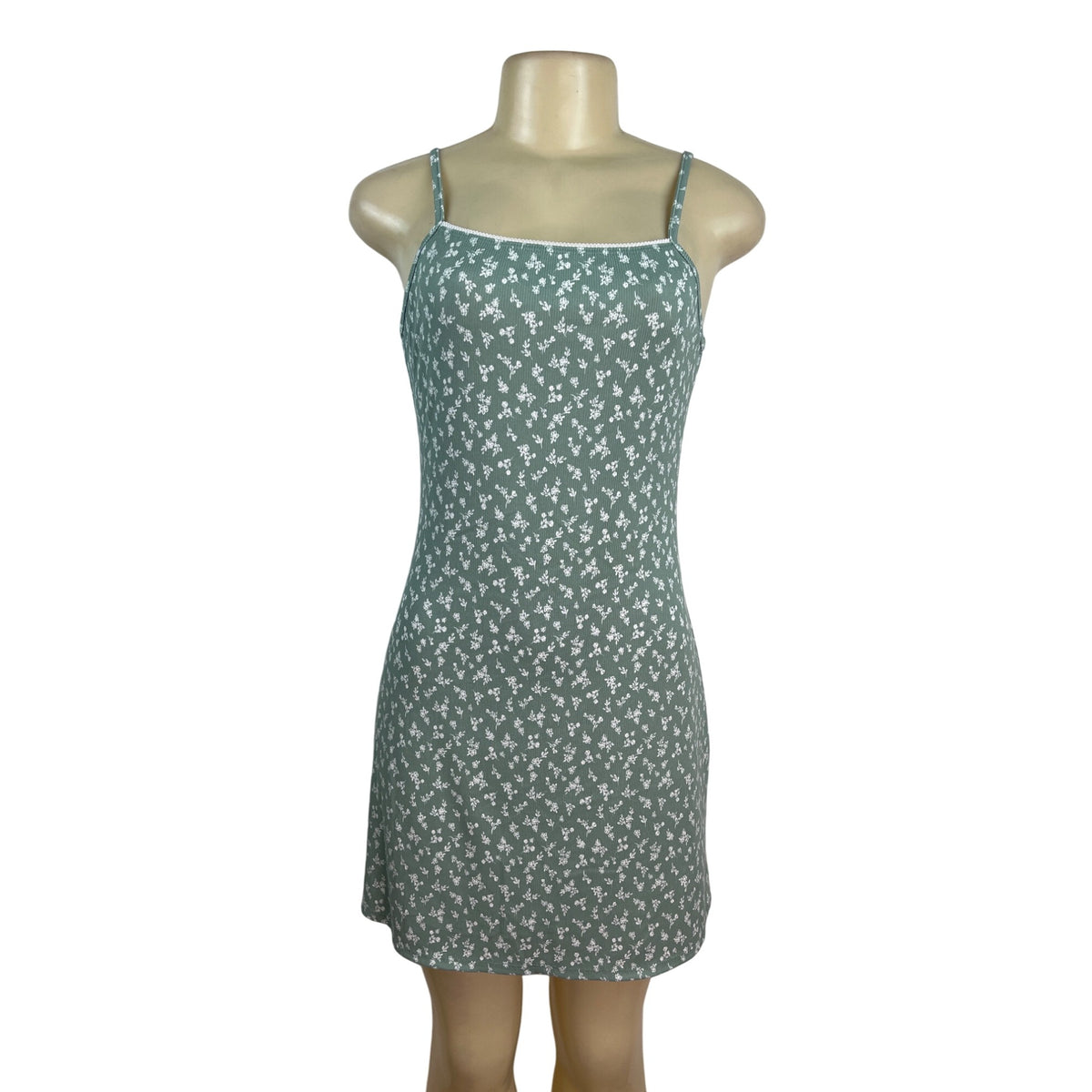 See You Monday Green Floral Print Spaghetti Strap Mini Dress Womens Size L