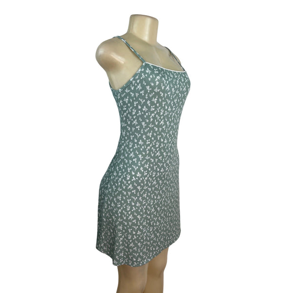 See You Monday Green Floral Print Spaghetti Strap Mini Dress Womens Size L