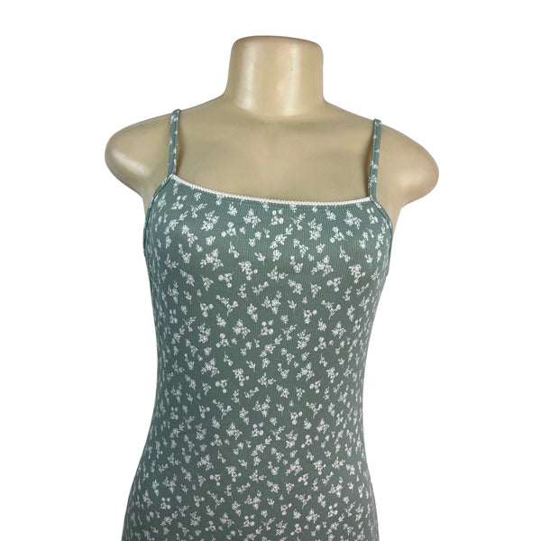 See You Monday Green Floral Print Spaghetti Strap Mini Dress Womens Size L