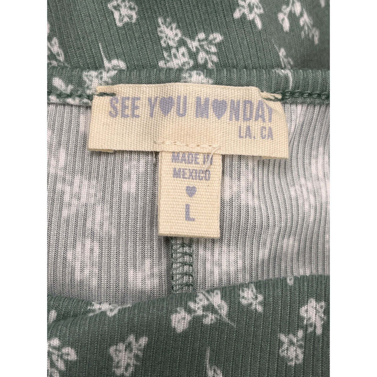 See You Monday Green Floral Print Spaghetti Strap Mini Dress Womens Size L