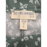 See You Monday Green Floral Print Spaghetti Strap Mini Dress Womens Size L