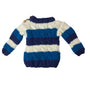 Handmade By Van Striped Knit Baby Sweater Wooden Buttons Blue White 3-6 Months