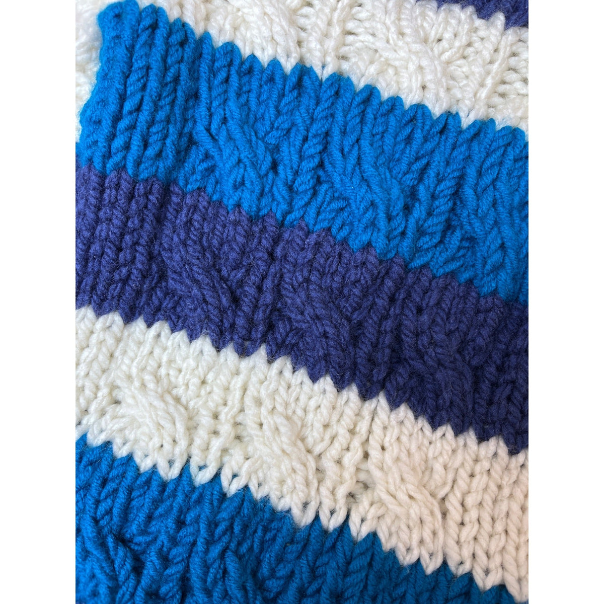 Handmade By Van Striped Knit Baby Sweater Wooden Buttons Blue White 3-6 Months
