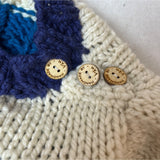 Handmade By Van Striped Knit Baby Sweater Wooden Buttons Blue White 3-6 Months