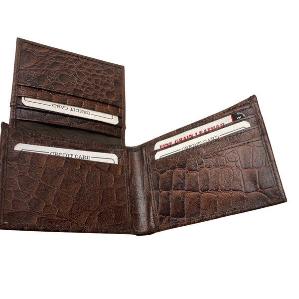 Marshal Mens Brown Croc-Embossed Leather By With Card Pockets Bi-Fold Wallet