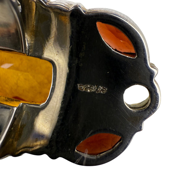 Red Garnet Amber Moonstone Silver Statement Ring India Handmade Boho Style Sz 6