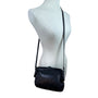 Vintage Black Leather Crossbody Bag With Snap Closure & Adjustable Strap Sz S