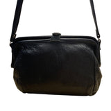 Vintage Black Leather Crossbody Bag With Snap Closure & Adjustable Strap Sz S