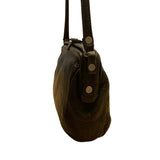 Vintage Black Leather Crossbody Bag With Snap Closure & Adjustable Strap Sz S