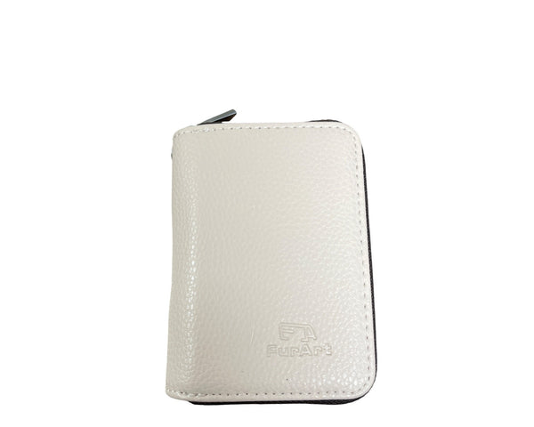 FurArt Unisex Beige Faux Leather RFID Wallet Compact Card Holder With Keychain Clasp