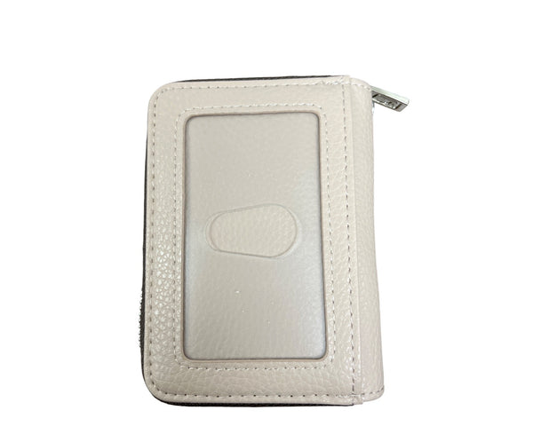 FurArt Unisex Beige Faux Leather RFID Wallet Compact Card Holder With Keychain Clasp