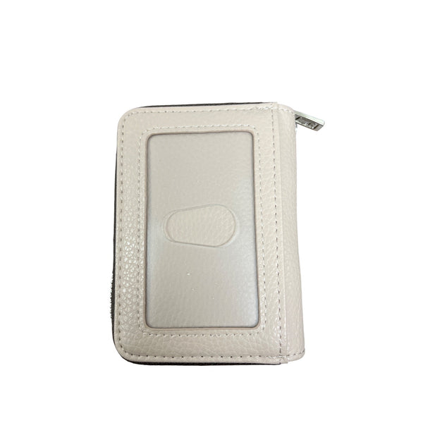 FurArt Unisex Beige Faux Leather RFID Wallet Compact Card Holder With Keychain Clasp