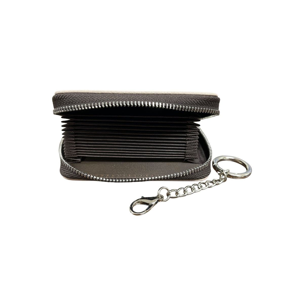 FurArt Unisex Beige Faux Leather RFID Wallet Compact Card Holder With Keychain Clasp