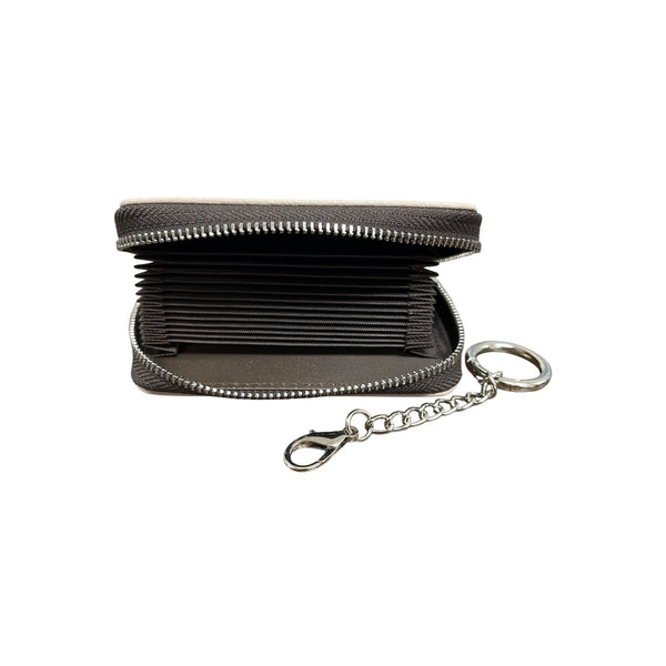 FurArt Unisex Beige Faux Leather RFID Wallet Compact Card Holder With Keychain Clasp