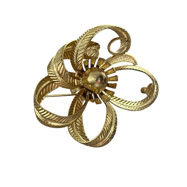 Vintage Gold-Toned Floral Pin Brooch With Leaf Detail