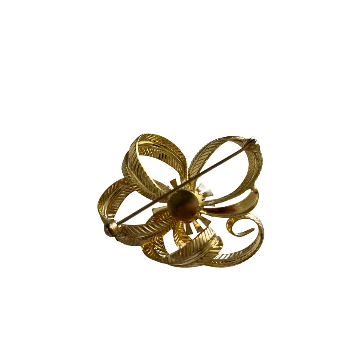 Vintage Gold-Toned Floral Pin Brooch With Leaf Detail