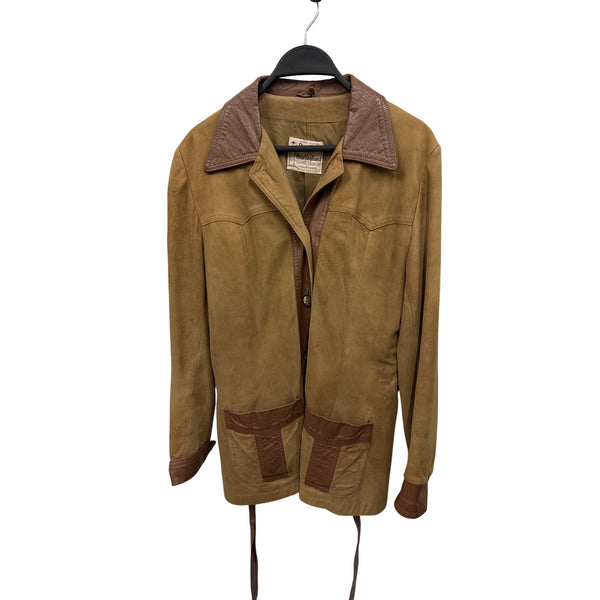 Vintage Leathers By New England Tan Suede Jacket W/ Brown Leather Trim USA