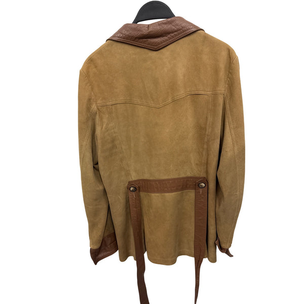 Vintage Leathers By New England Tan Suede Jacket W/ Brown Leather Trim USA