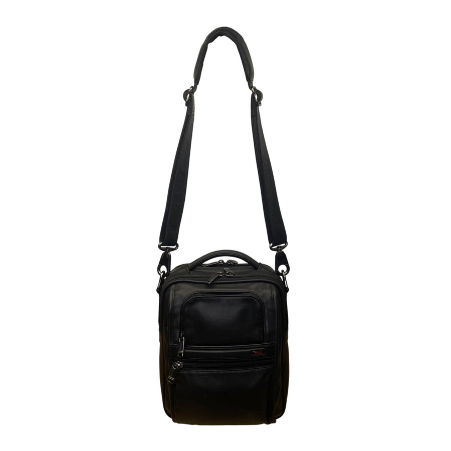 Tumi Men’s Black Leather Adjustable Strap Multiple Zip Pockets Crossbody Bag