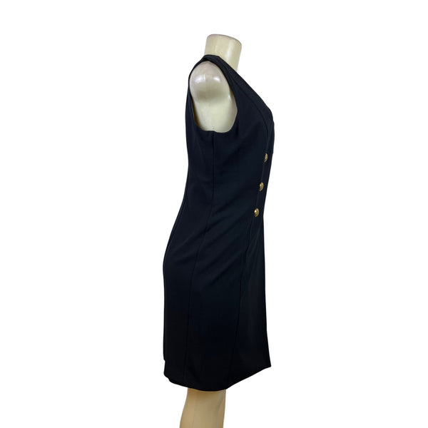 White House Black Market Women's Black Sleeveless Gold Button Dress Sz 10p - New