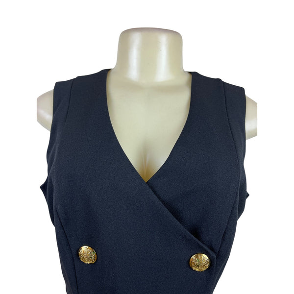 White House Black Market Women's Black Sleeveless Gold Button Dress Sz 10p - New