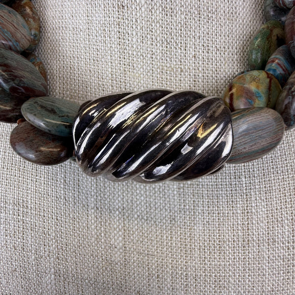 Elegant Vintage Multi-Strand Beaded Necklace With Silver Tone Clasp Statement Piece