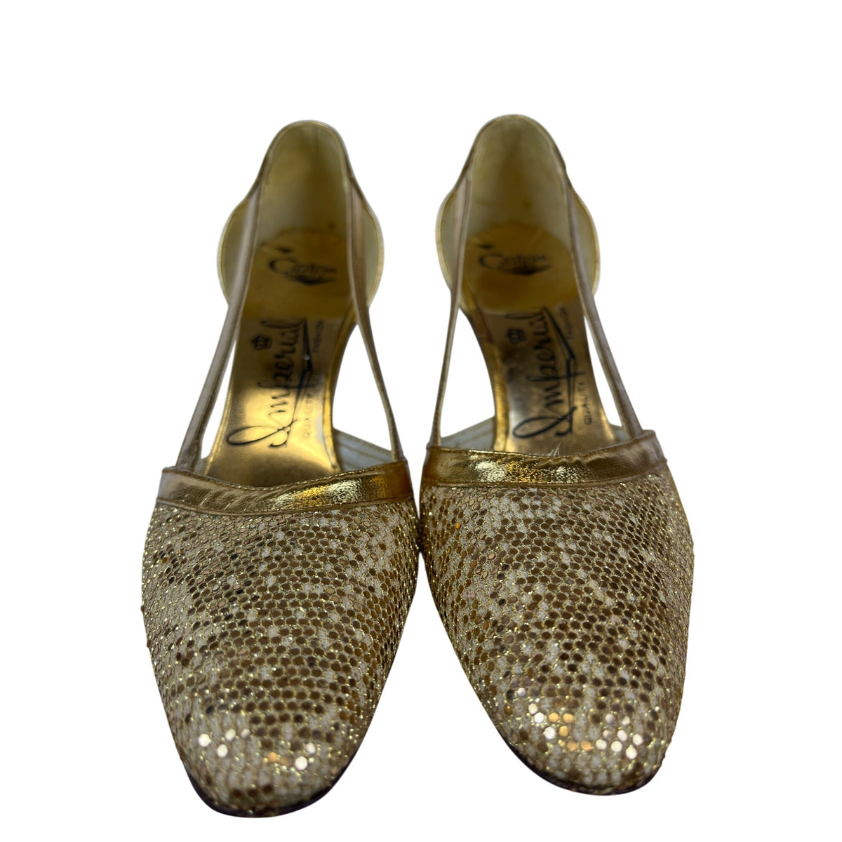 Imperial Womens Gold Glitter Embellished Custom Made Heels Pointed Toe Size 8