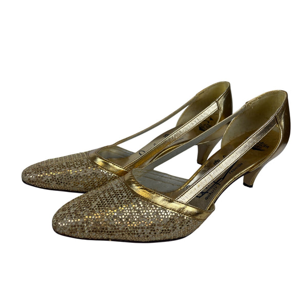 Imperial Womens Gold Glitter Embellished Custom Made Heels Pointed Toe Size 8