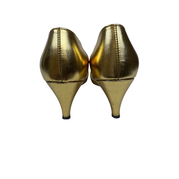 Imperial Womens Gold Glitter Embellished Custom Made Heels Pointed Toe Size 8