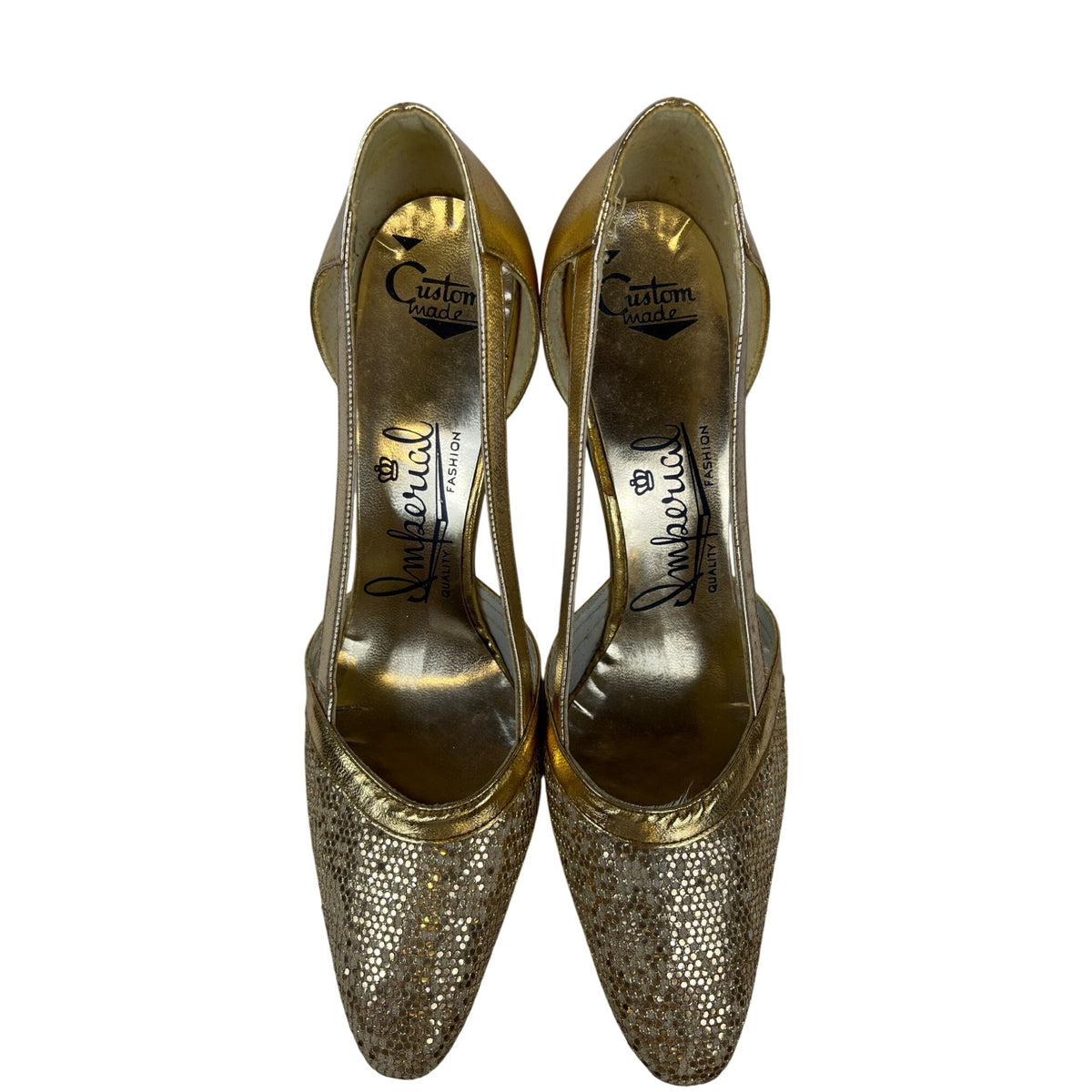 Imperial Womens Gold Glitter Embellished Custom Made Heels Pointed Toe Size 8