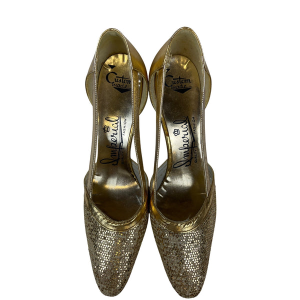 Imperial Womens Gold Glitter Embellished Custom Made Heels Pointed Toe Size 8