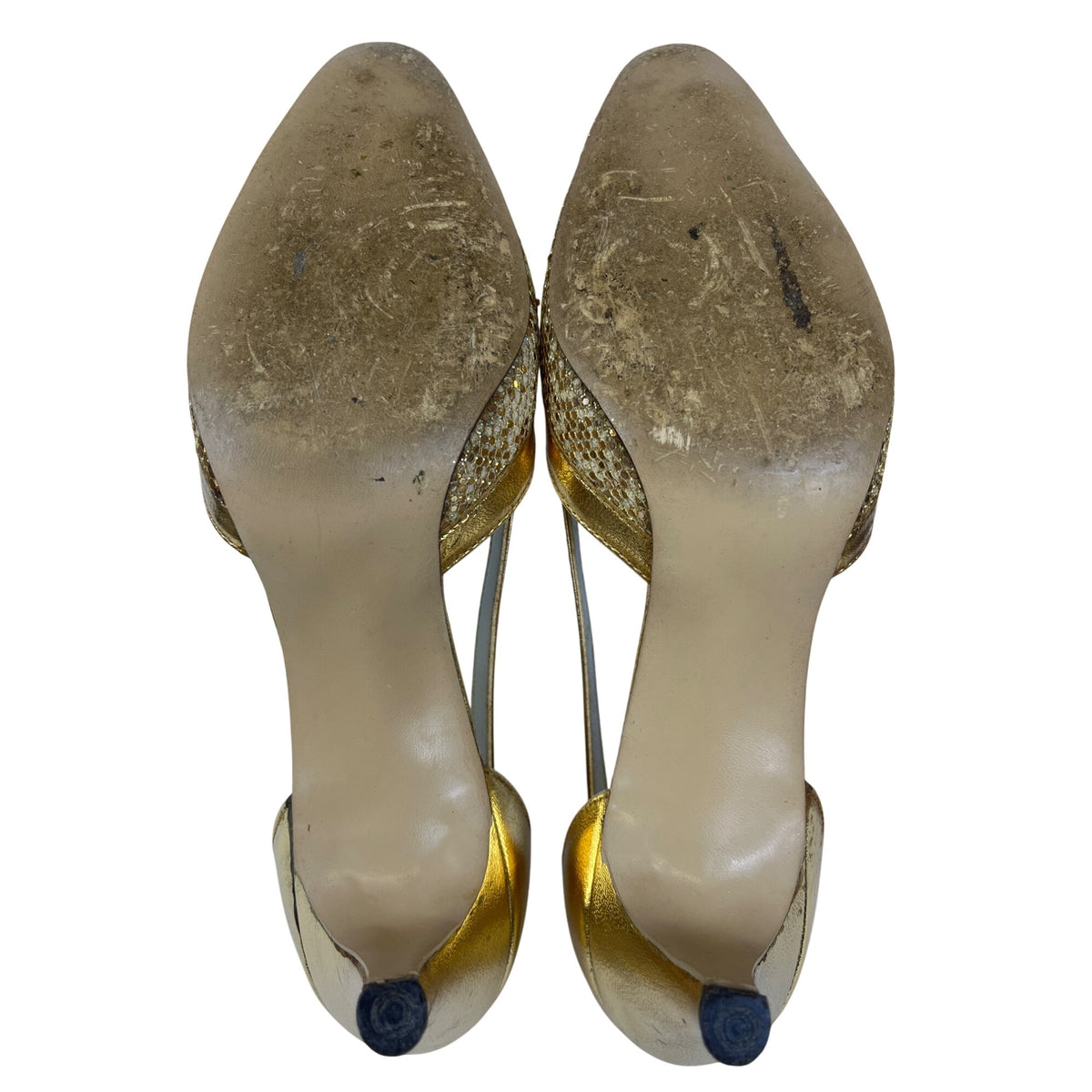 Imperial Womens Gold Glitter Embellished Custom Made Heels Pointed Toe Size 8